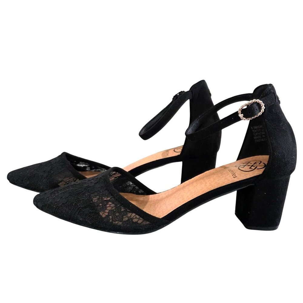 Daisy Fuentes Womens Black Lace Pointed-Toe Block Heels With Ankle Strap  8.5
